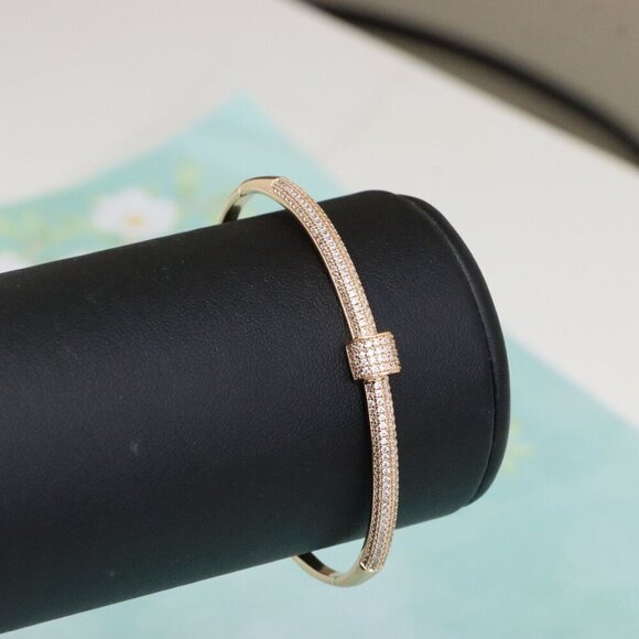 Rose Gold Bangle Bracelet with Sparkling Cubic Zirconia Accents, XPBL0553 - Picture 8 of 12